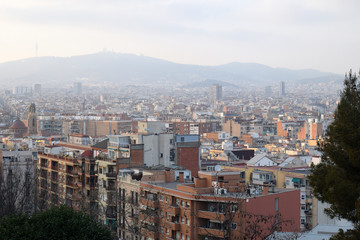 View over Hazy City Skyline-Barcelona 