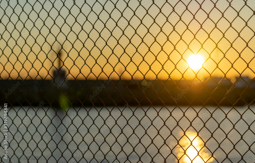 Wall mural racked grid with a lighthouse