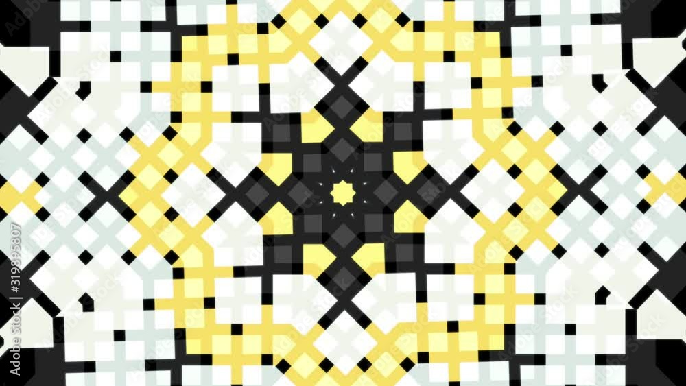 Poster abstract kaleidoscope motion background. animation. hypnotic kaleidoscope pattern with animated geom