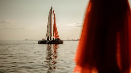 sailing at sunset