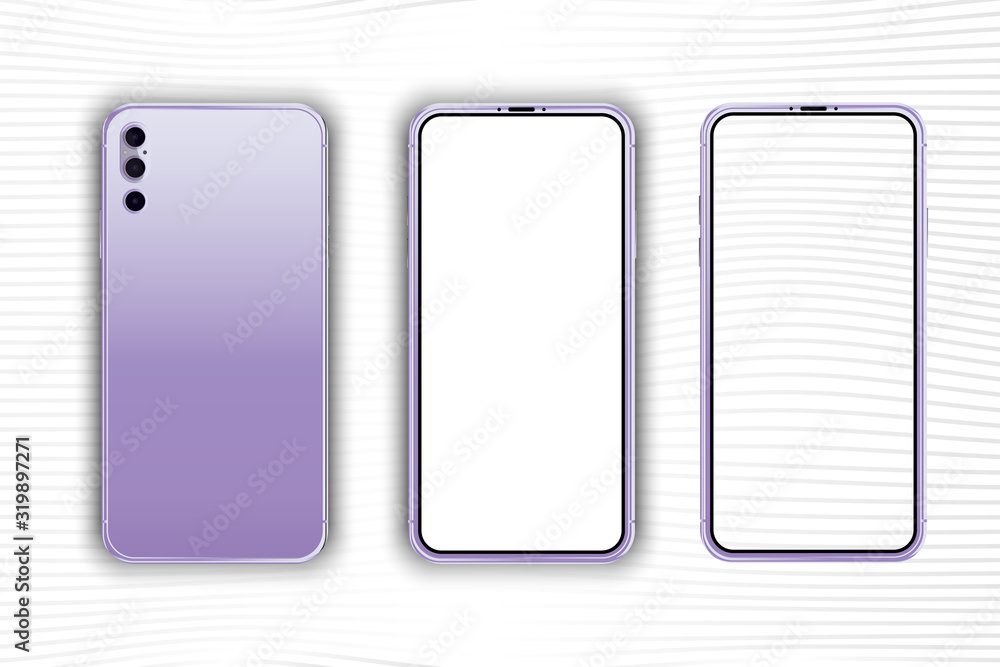 Poster set mock-up of realistic smartphones. two modern telephones. front side with white and transparent s