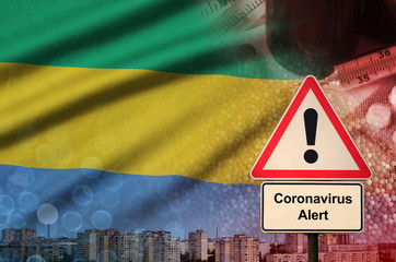 Gabon flag and Coronavirus 2019-nCoV alert sign. Concept of high probability of novel coronavirus...
