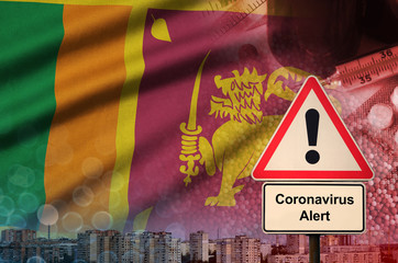 Sri Lanka flag and Coronavirus 2019-nCoV alert sign. Concept of high probability of novel...