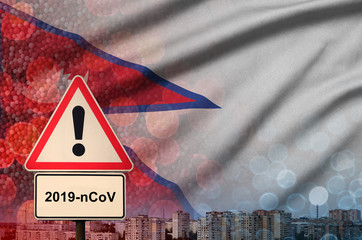 Nepal flag and Coronavirus 2019-nCoV alert sign. Concept of high probability of novel coronavirus...