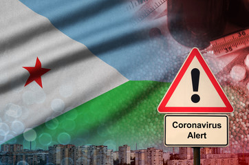 Djibouti flag and Coronavirus 2019-nCoV alert sign. Concept of high probability of novel...