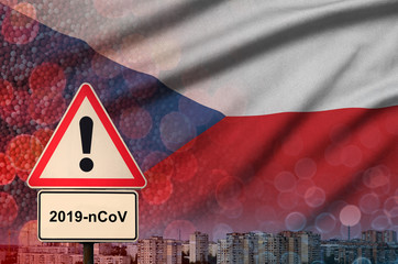 Czech flag and Coronavirus 2019-nCoV alert sign. Concept of high probability of novel coronavirus...