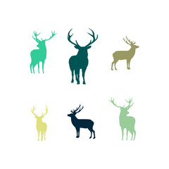set of silhouettes of deer and deer