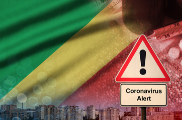 Congo flag and Coronavirus 2019-nCoV alert sign. Concept of high probability of novel coronavirus...