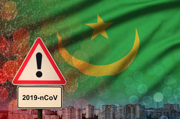 Mauritania flag and Coronavirus 2019-nCoV alert sign. Concept of high probability of novel...
