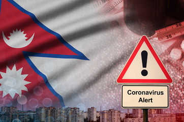 Nepal flag and Coronavirus 2019-nCoV alert sign. Concept of high probability of novel coronavirus...