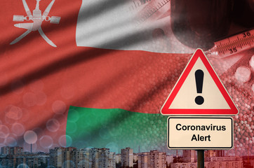 Oman flag and Coronavirus 2019-nCoV alert sign. Concept of high probability of novel coronavirus...