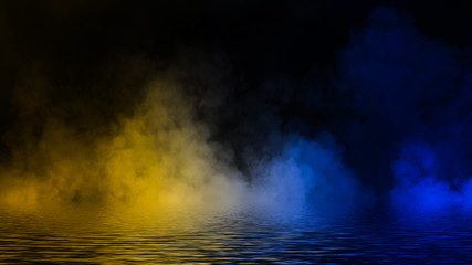 Fototapeta na wymiar Paranormal mystic smoke on the floor. Fog isolated on black background. Stock illustration.