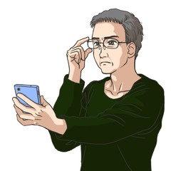 A senior man with a smartphone in his hand