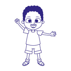 cartoon boy waving icon, flat design