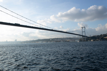 Fototapeta premium Photo of the Bridge of Sehitler on July 15, bosphorus bridge, underneath.