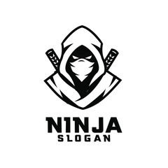 black white ninja character logo design cartoon