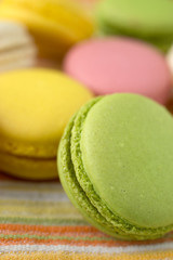 Fototapeta na wymiar Close up of colorful french traditional macarons