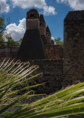 Fototapeta na wymiar Panoramic Wide Angle View of the Beautiful Mexican Old Plantation, ( Ex Hacienda San Miguel Regla) Built in XVIII 