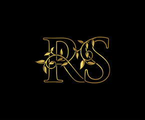 Luxury Gold R, A and RA Letter Classy Floral Logo Icon,  Elegant Design.
