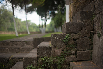 Fototapeta na wymiar Close up of the stairs inside old plantation Ex Hacienda San Miguel Regla