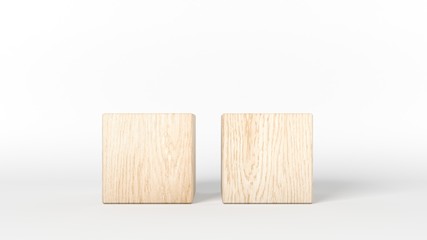 Two wooden blocks isolated on white background. 3d illustration.