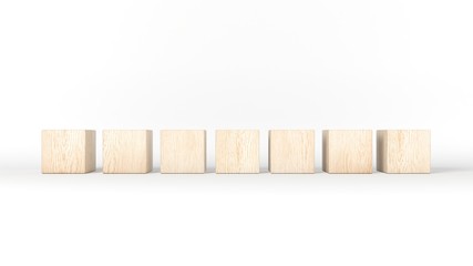 Seven wooden blocks isolated on white background. 3d illustration.