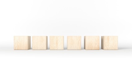 Six wooden blocks isolated on white background. 3d illustration.