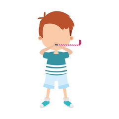 cartoon boy blowing a horn blower