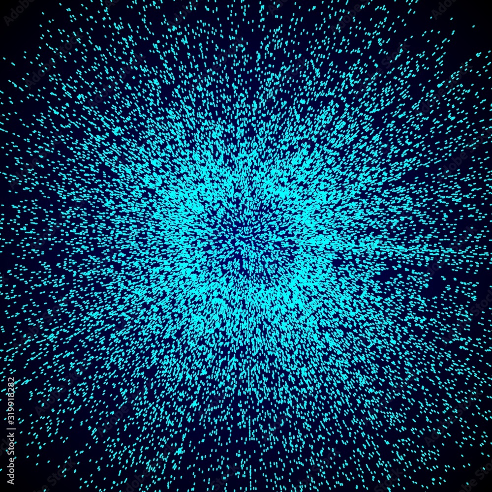 Poster dynamic particles build a blue cosmic vortex.