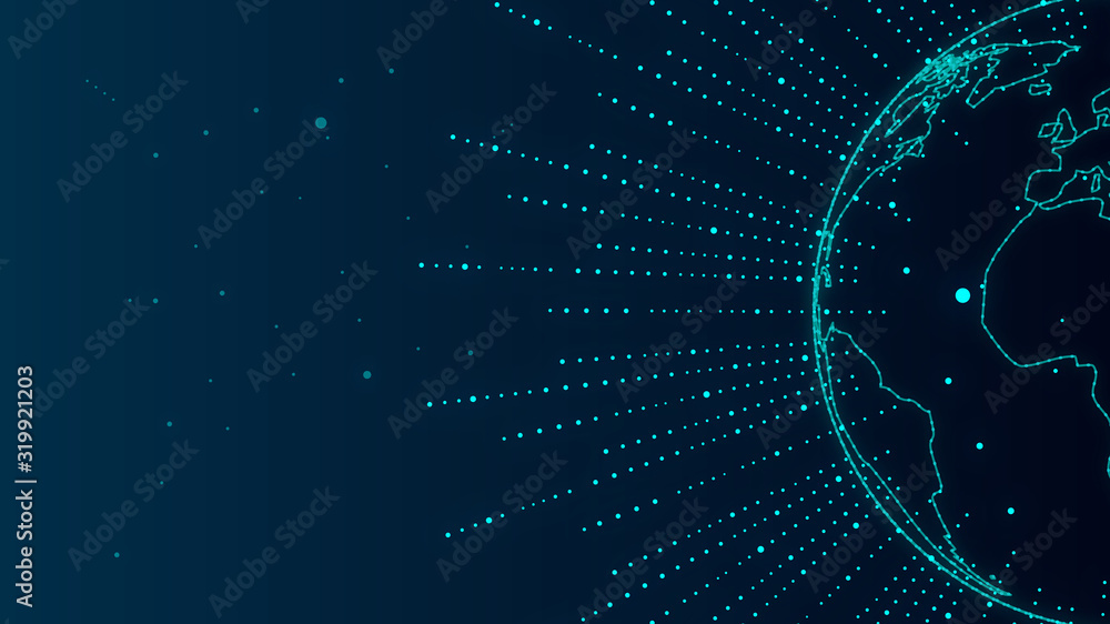 Aufkleber dotted lines build the outline of the earth, the big data background of the internet and network tec