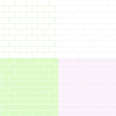 Four different seamless brickwork patterns with irregular joints in soft green and pink on white, positive and negative version. vector eps 10