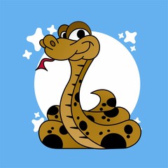 Illustration of Brown Snake Smiled Cartoon, Cute Funny Character, Flat Design