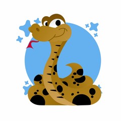 Illustration of Brown Snake Smiled Cartoon, Cute Funny Character, Flat Design