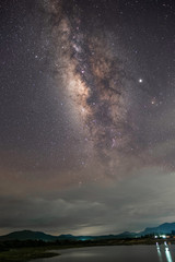 At night have stars, milky way and galaxies filled the dark sky.