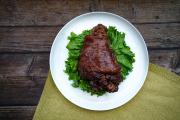 Chinese traditional gourmet sauce elbow. Slices of Chinese traditional cooked pork elbow. 