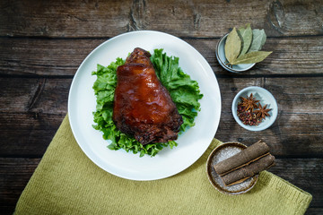 Chinese traditional gourmet sauce elbow. Slices of Chinese traditional cooked pork elbow. 