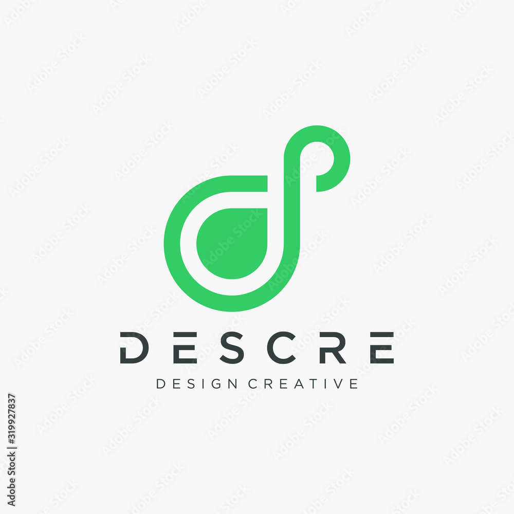 Poster abstract initial letters d with loop concept. logo mono line concept. loops logotype, circle shape, 