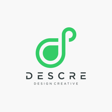 abstract Initial letters D with loop concept. logo mono line concept. loops logotype, Circle shape, swirl spiral infinity logo symbol. Technology and digital connection. - VECTOR