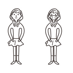 マスクを付けた少女　モノクロイラスト