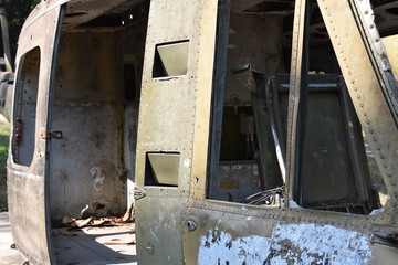 UH-1A Helicopter Wreckage, Side View Close-up, Vietnam
