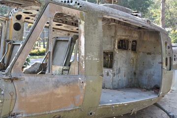 Fototapeta na wymiar UH-1A Helicopter Wreckage, Full Side View, Vietnam