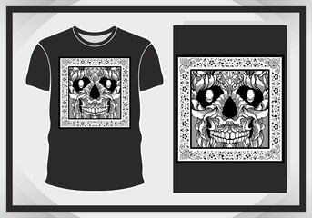 t shirt design skull floral,isolated,fully editable