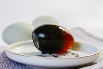 Century egg or preserved duck eggs, pi dan, traditional Chinese cold dish