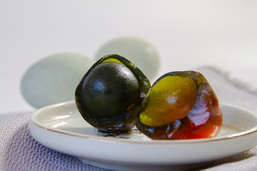 Century egg or preserved duck eggs, pi dan, traditional Chinese cold dish