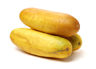 overripe cucumber on white background