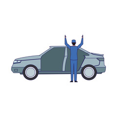 car and mechanic standing icon, colorful design