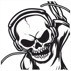 skull head hand drawing,isolated,easy to edit