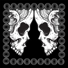 skull head hand drawing,isolated,easy to edit