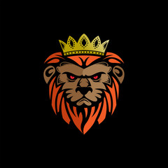 Lion King with Black Background Logo Vector Icon Illustration