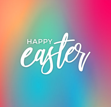 Happy Easter Calligraphy Text with Colorful Gradient Background, Square